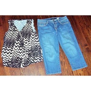 Outfit Lot 9.8 Premium 14 embellished STRETCH capri jeans Dana BuchmanL LG top